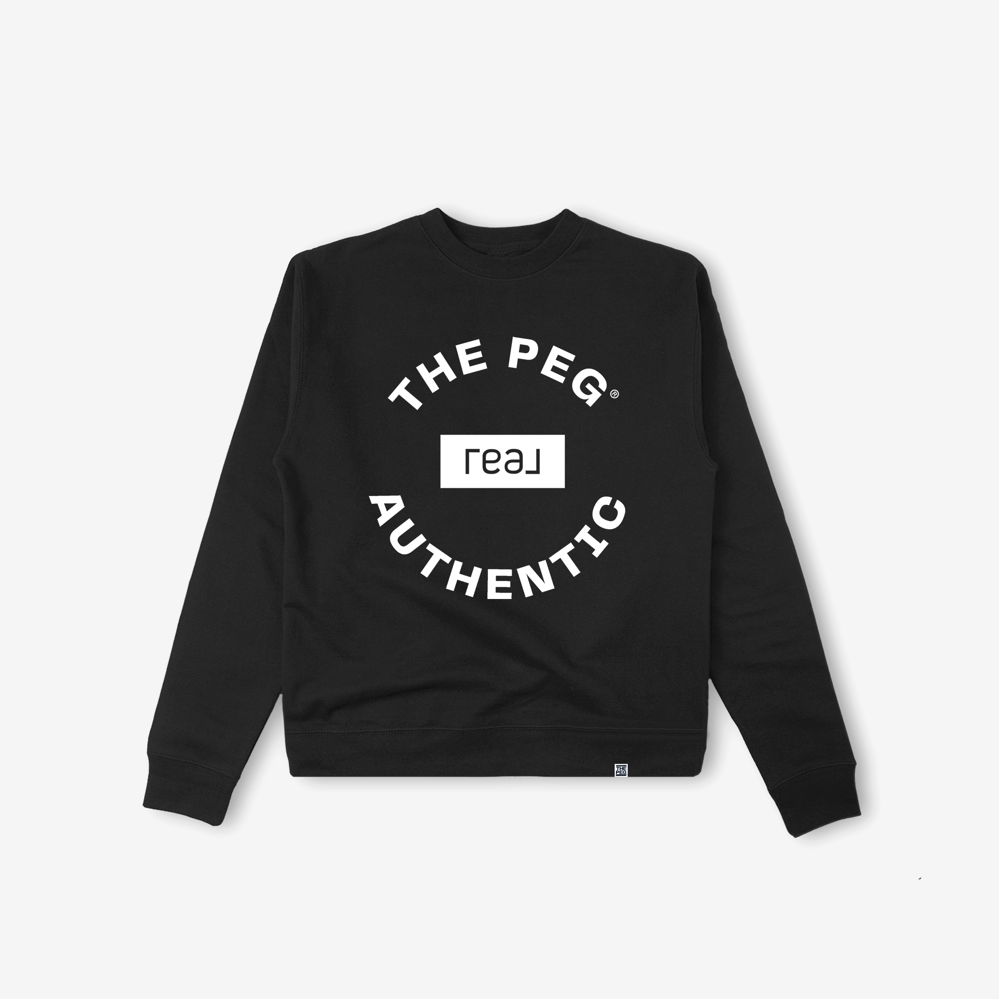 The Peg x REAL Mid Weight Crest Crew (Black, White)