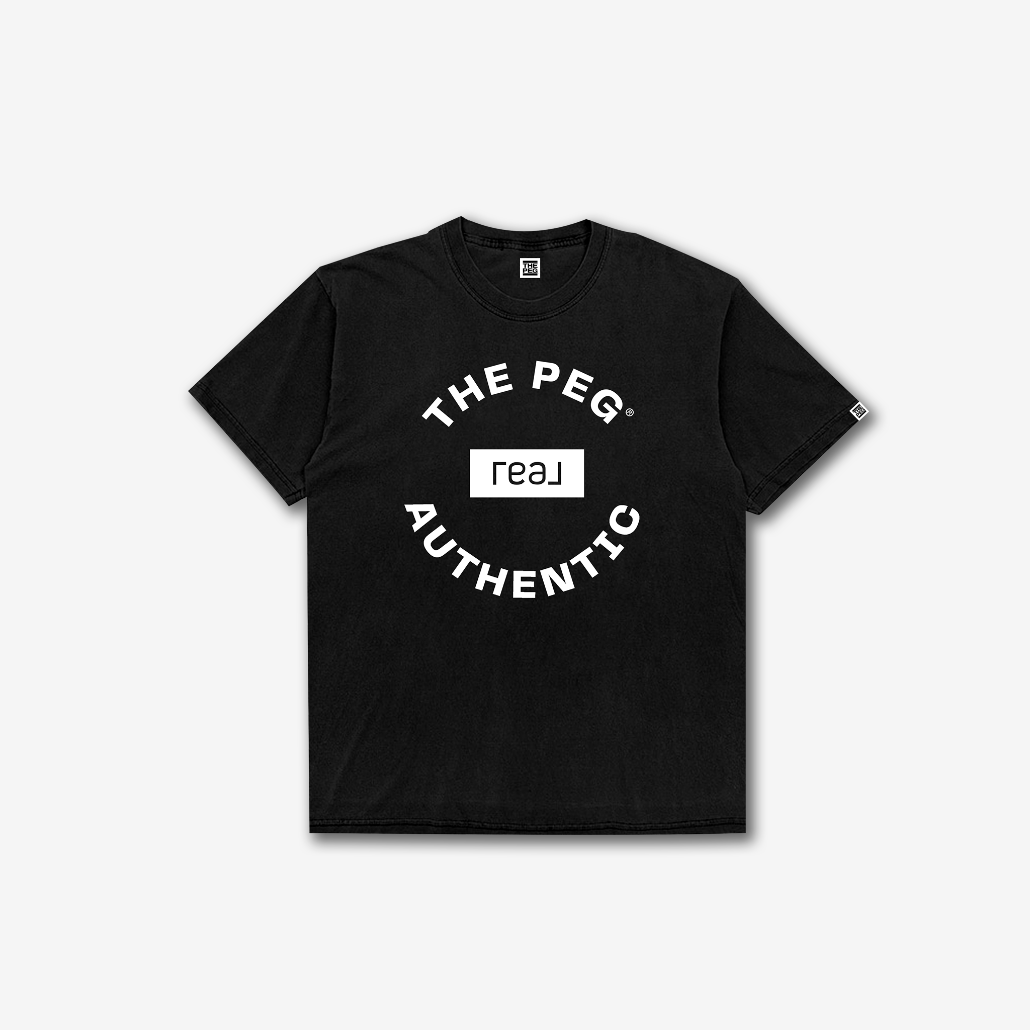 The Peg x REAL Crest Garment Dyed Tee Shirt (Black, White)