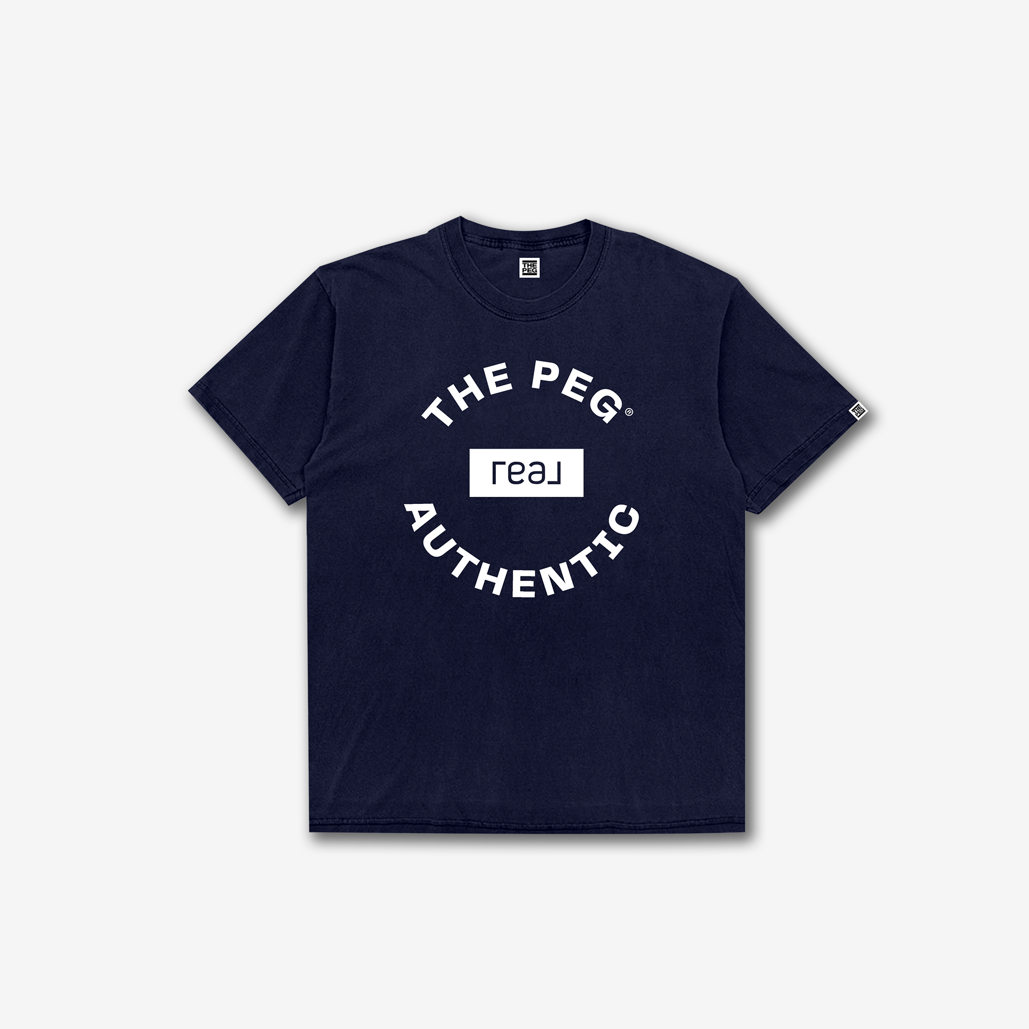 The Peg x REAL Crest Garment Dyed Tee Shirt (Navy, White)