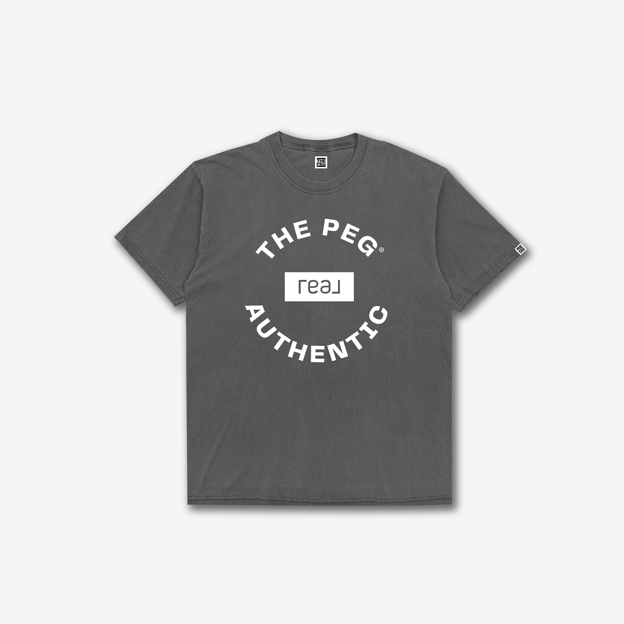 The Peg x REAL Crest Garment Dyed Tee Shirt (Vintage Slate, White)