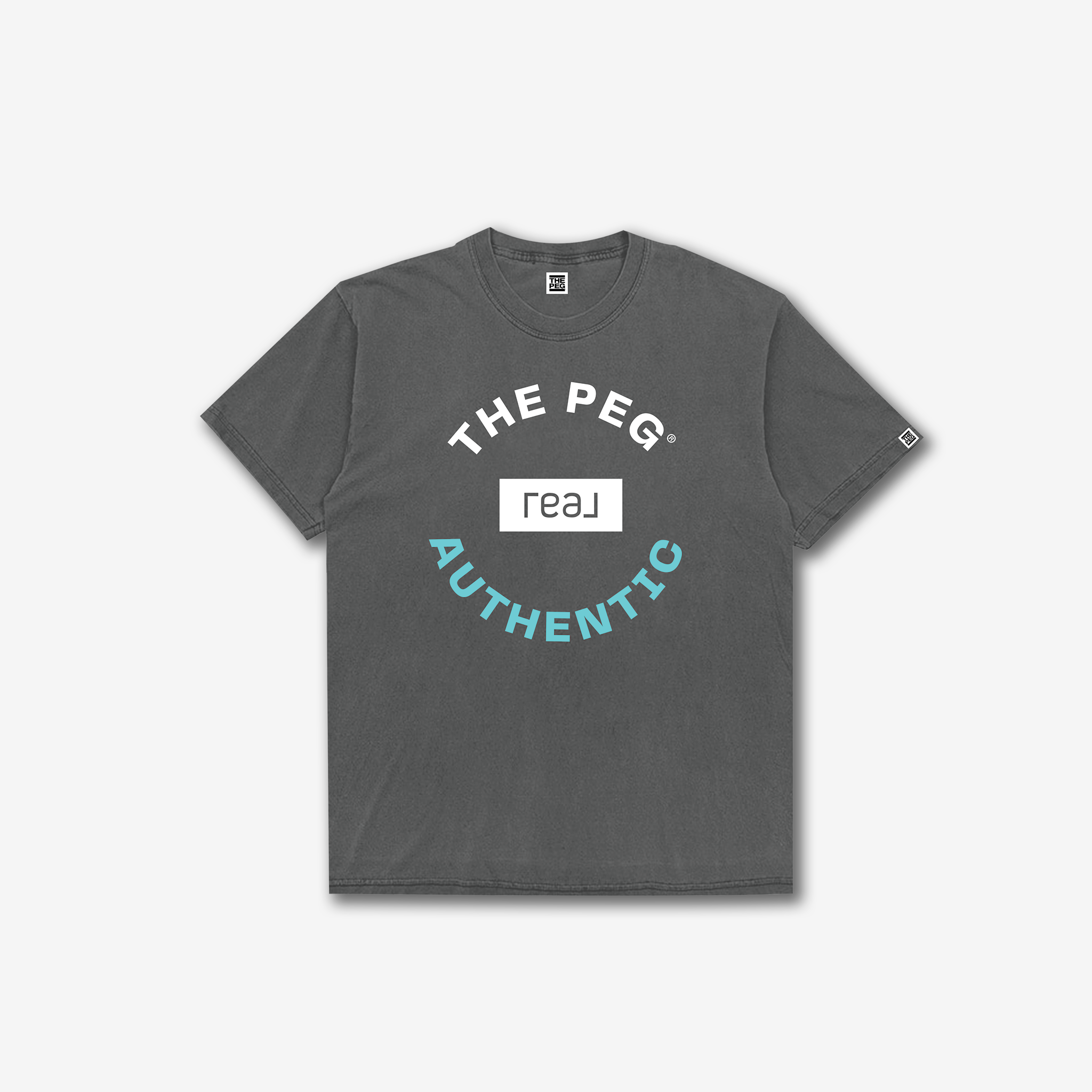 The Peg x REAL Crest Garment Dyed Tee Shirt (Vintage Slate, Aqua)