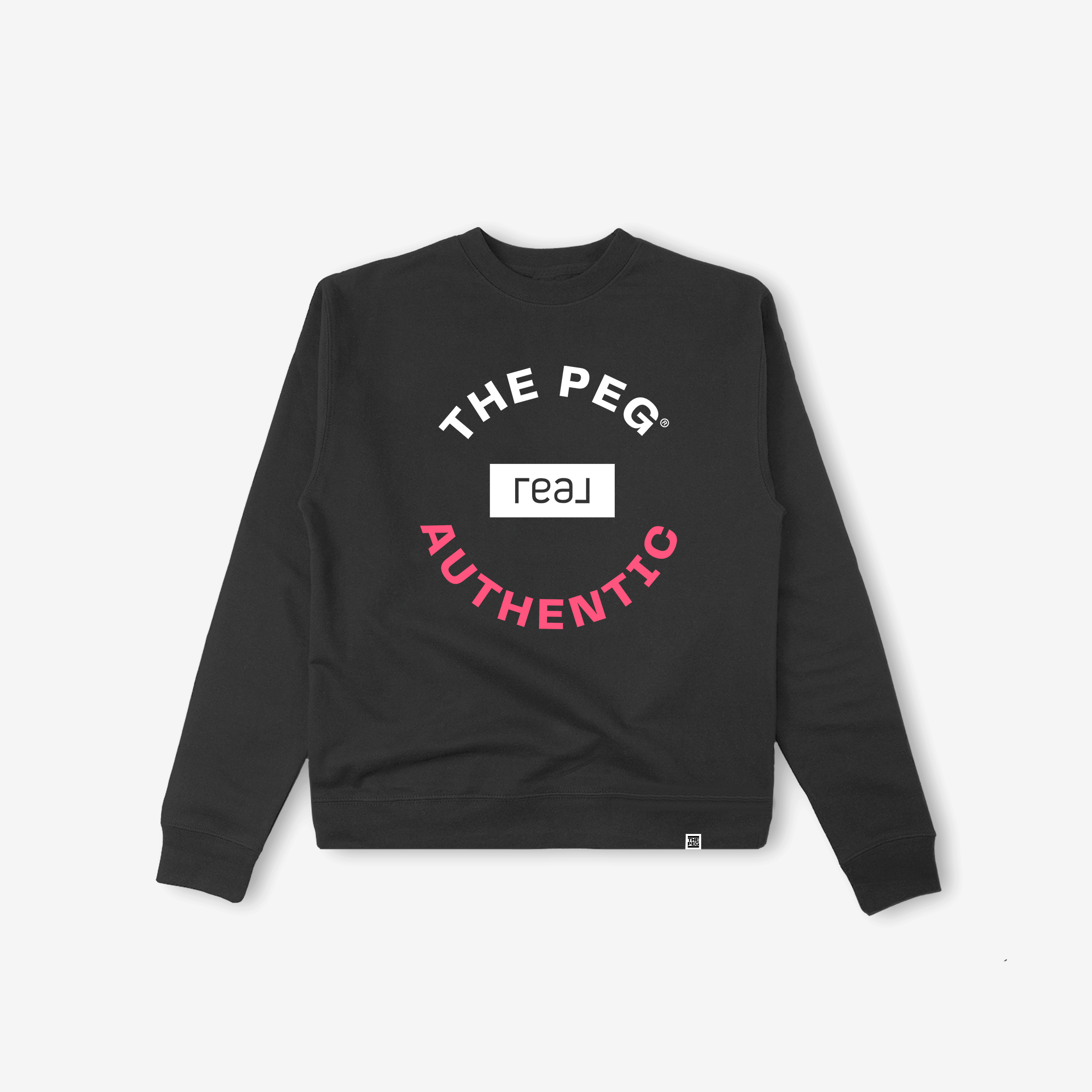 The Peg x REAL Mid Weight Crest Crew (Black, Coral)