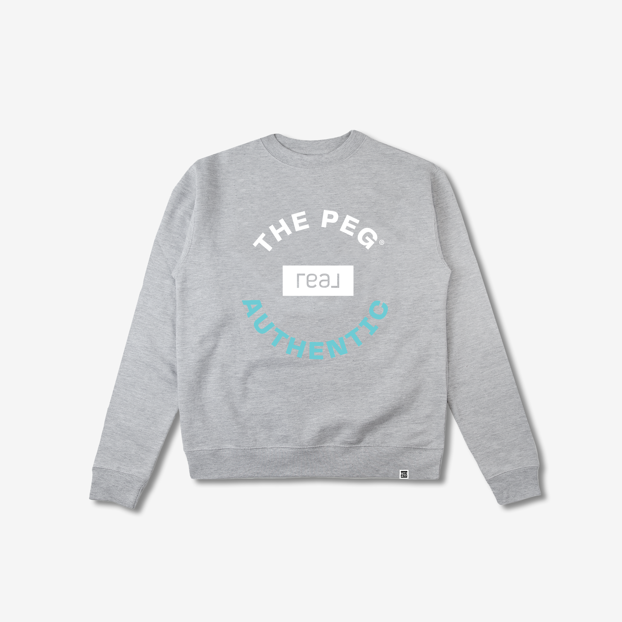 The Peg x REAL Mid Weight Crest Crew (Heather Grey, Aqua)