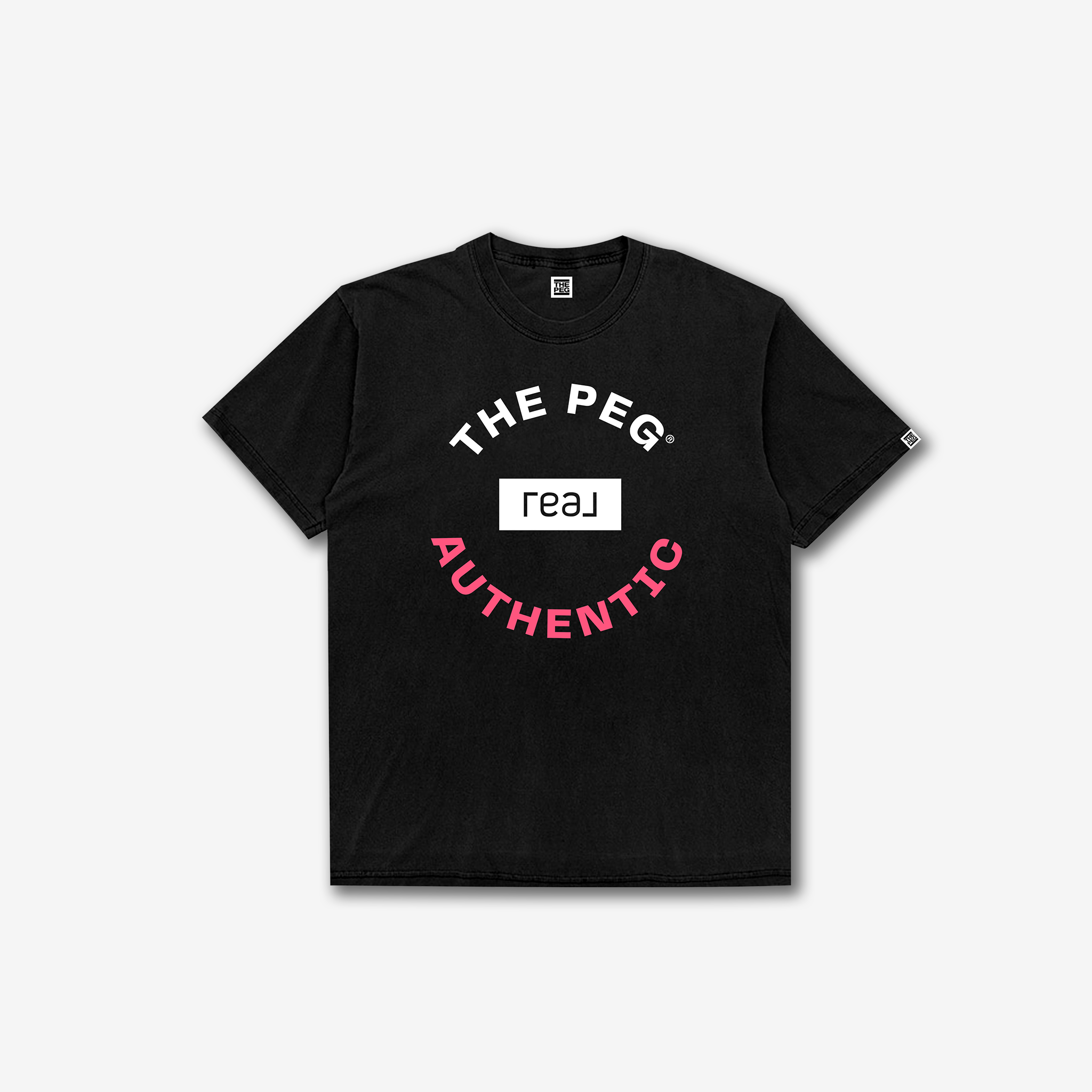 The Peg x REAL Crest Garment Dyed Tee Shirt (Black, Coral)