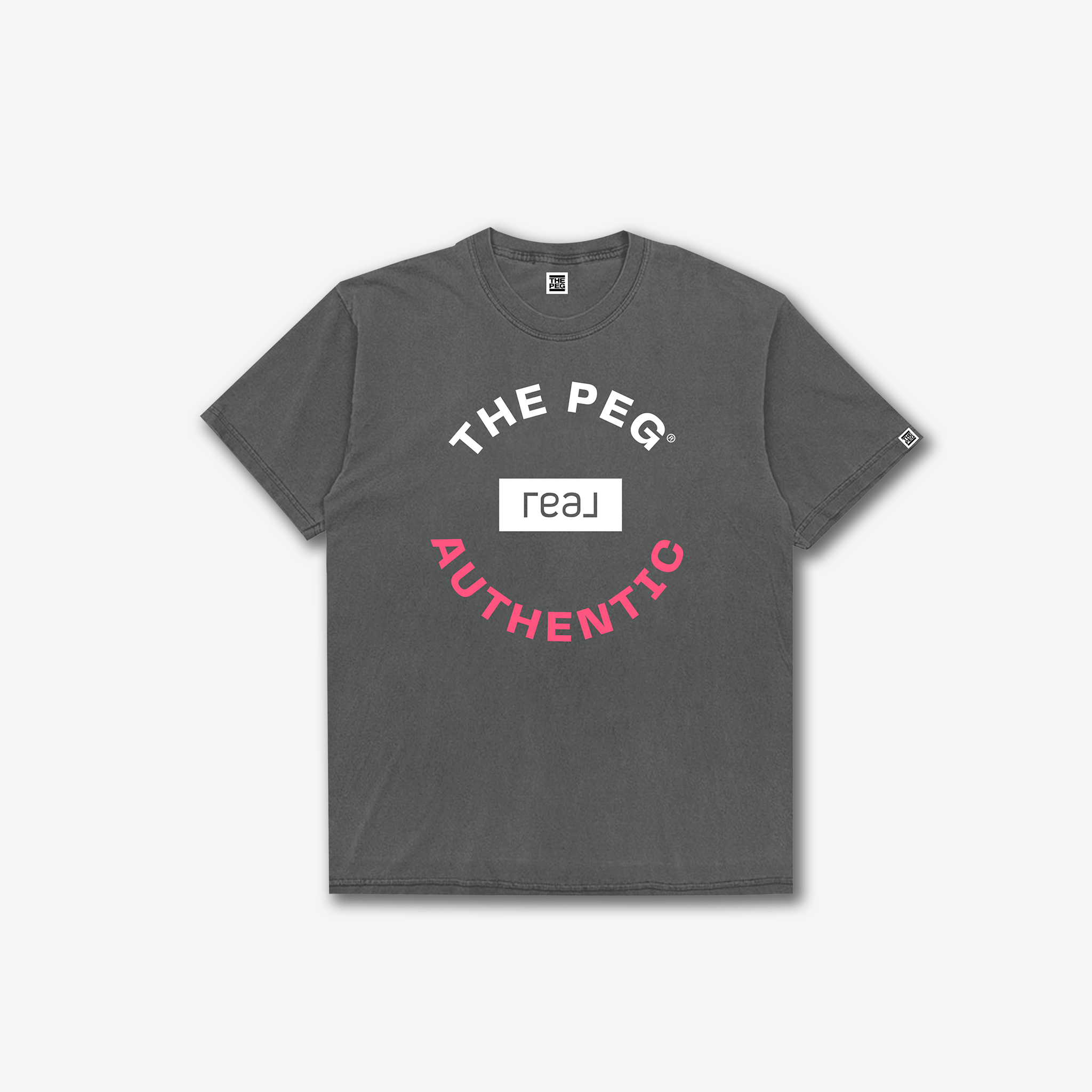 The Peg x REAL Crest Garment Dyed Tee Shirt (Vintage Slate, Coral)